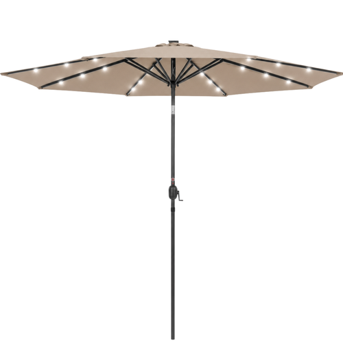 10 ft Solar LED Patio Umbrella with Tilt and Crank for Backyard