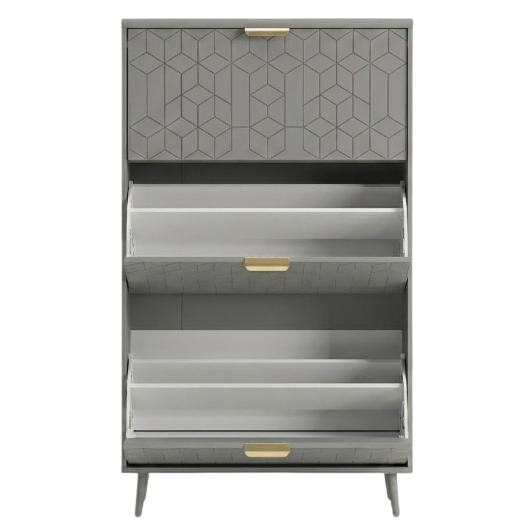 3-Drawer Slim Shoe Cabinet with Flip Compartments and Top Surface