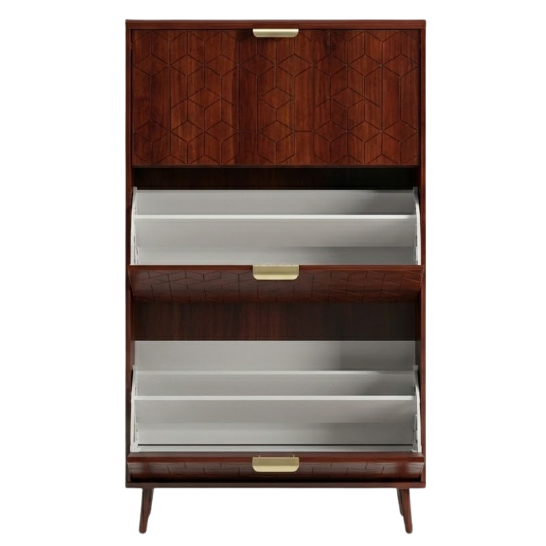 3-Drawer Slim Shoe Cabinet with Flip Compartments and Top Surface