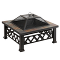 35 Inches Square Metal Fire Pit Table with Spark Screen for Backyard