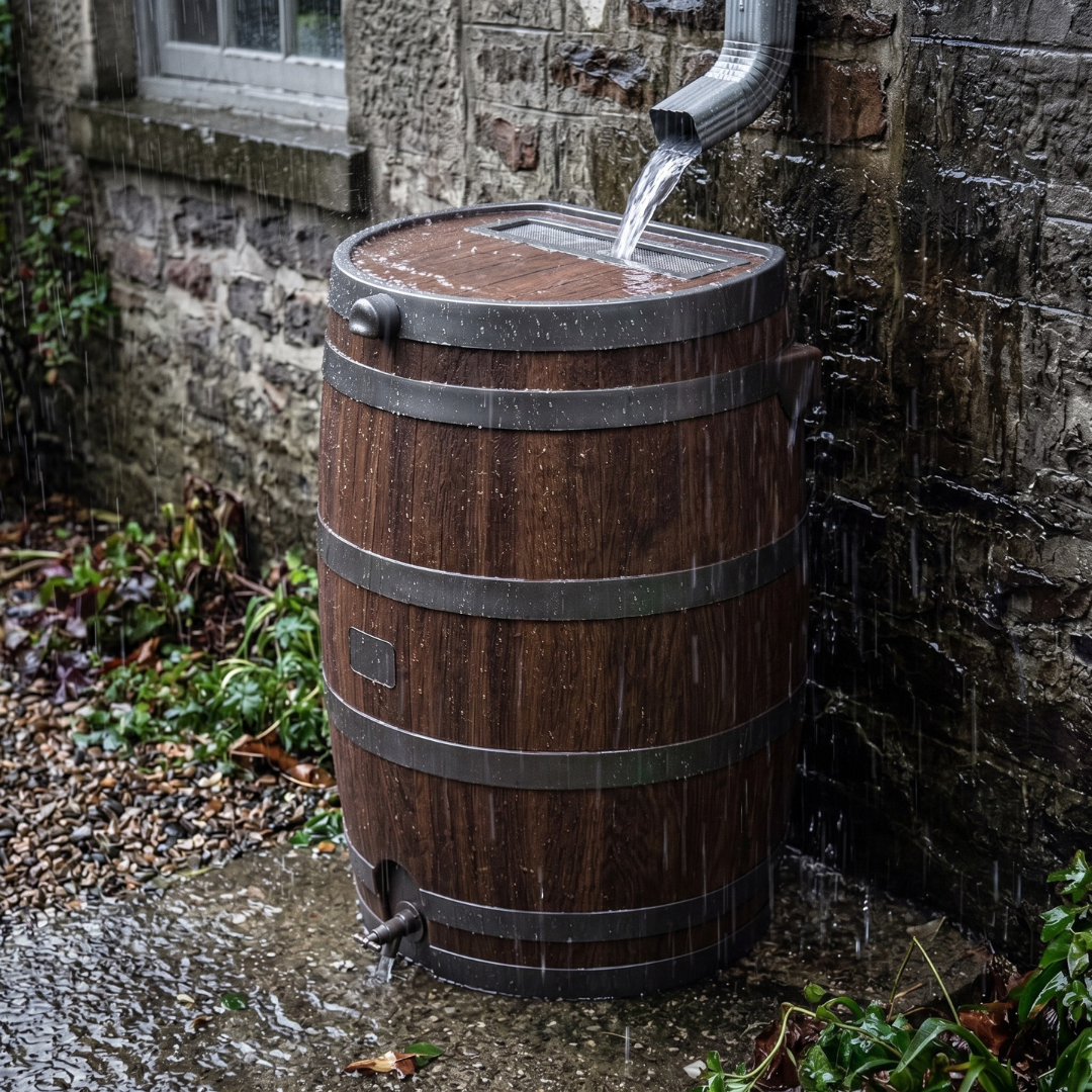 50 Gallon Rain Barrel with Brass Spigot Flat Back Water Tank