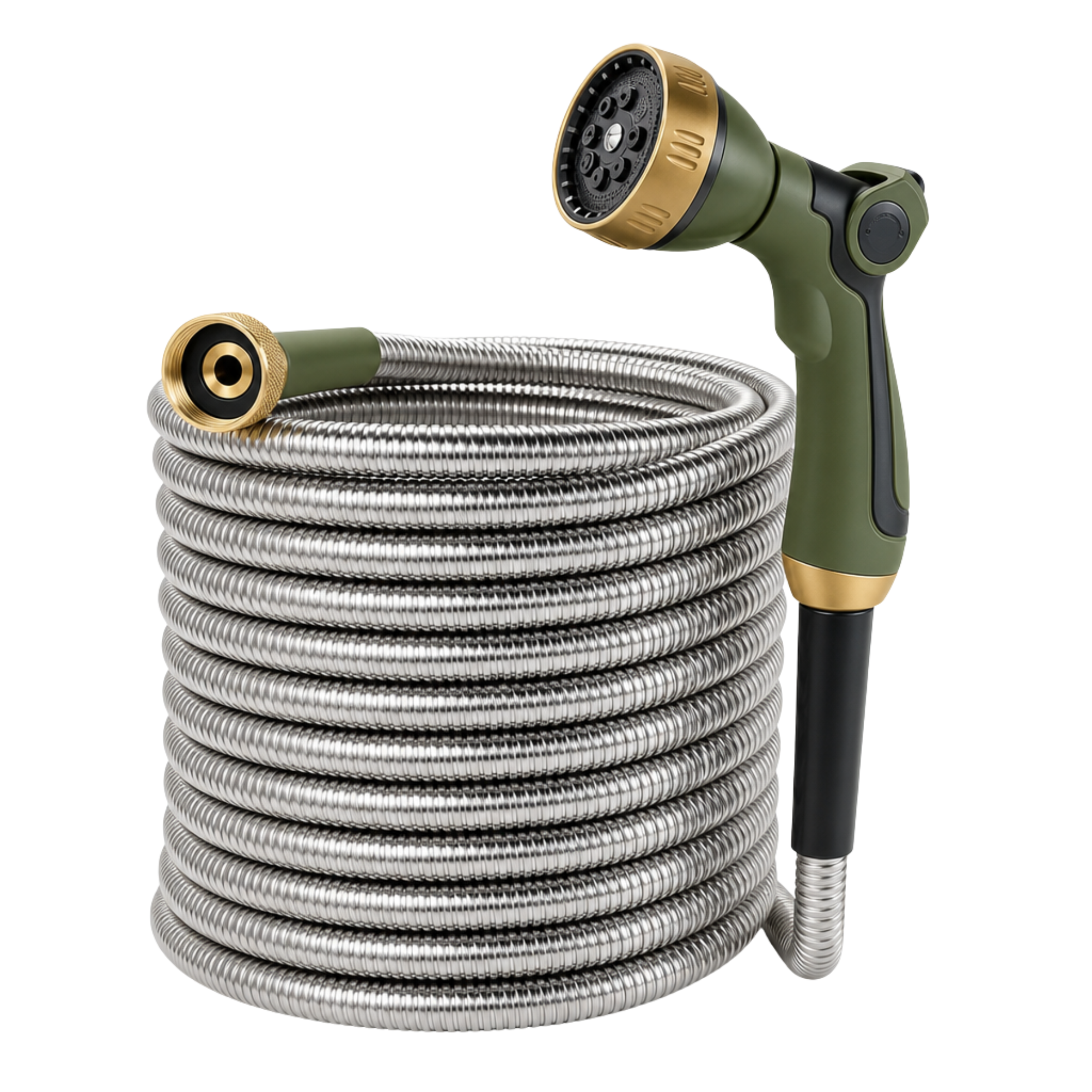 50ft 304 Stainless Steel Garden Hose with 8 Pattern Spray Nozzle