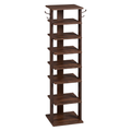 8 Tier Vertical Shoe Rack Narrow Wooden Storage with Side Hooks