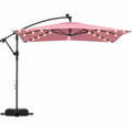 8x8 ft Solar LED Cantilever Patio Umbrella with Base and Rotation