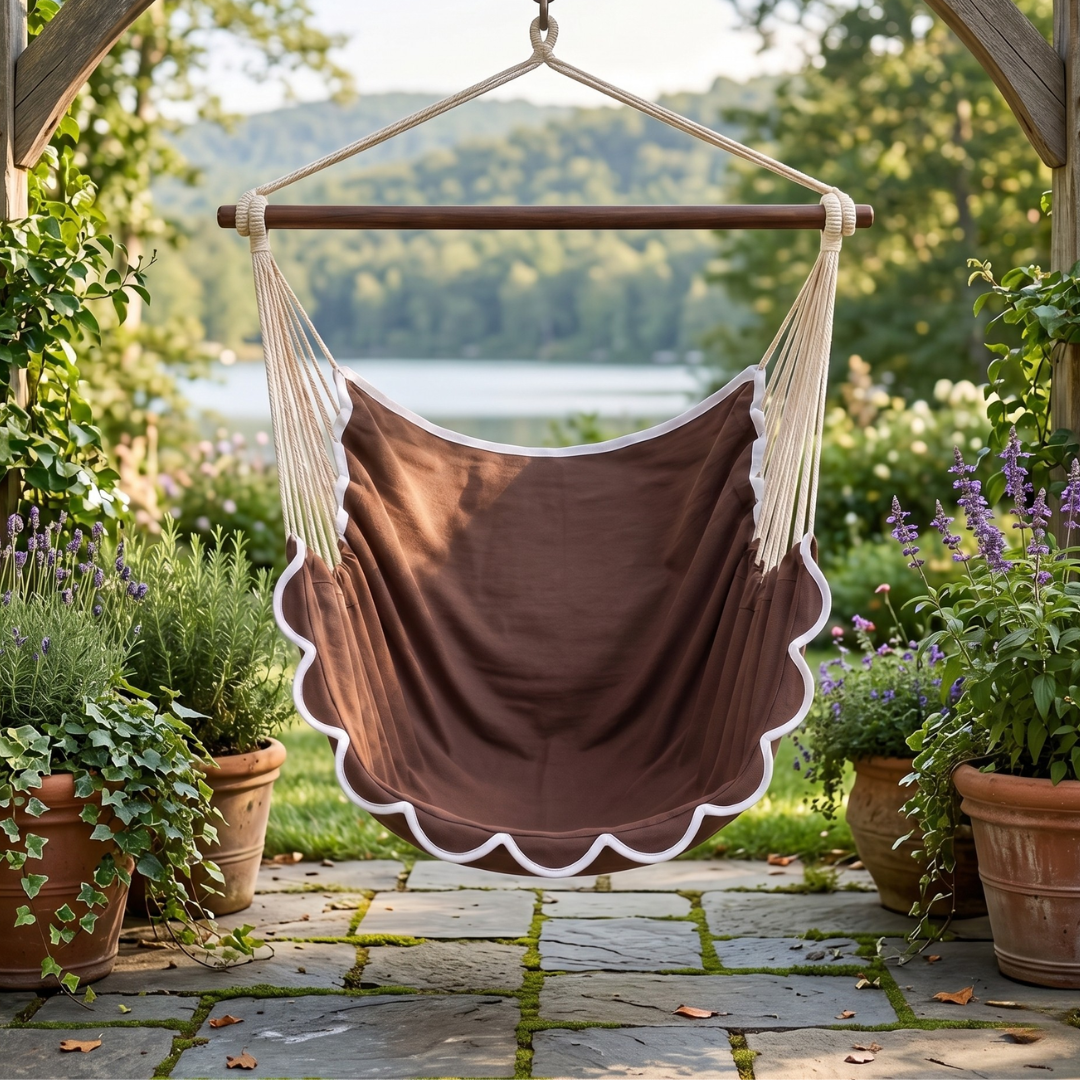 Canvas Hammock Chair Swing with Steel Bar for Patio and Garden