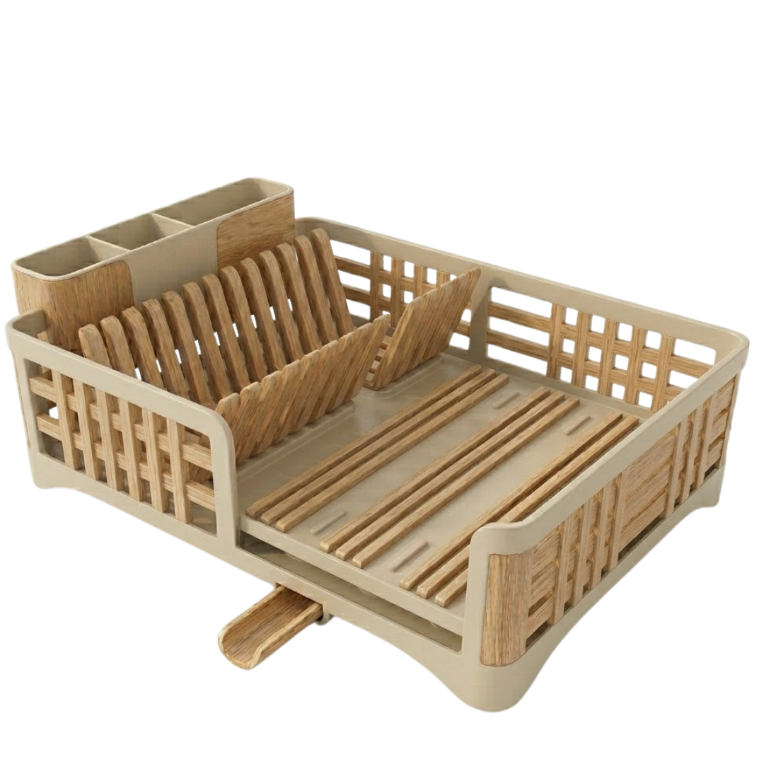 Countertop Dish Drying Rack with Drain Tray and Utensil Holder