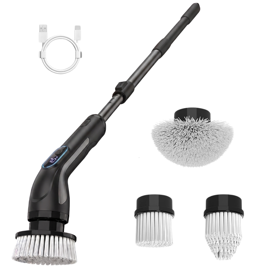 Electric Spin Scrubber with Extendable Handle and 4 Brush Heads