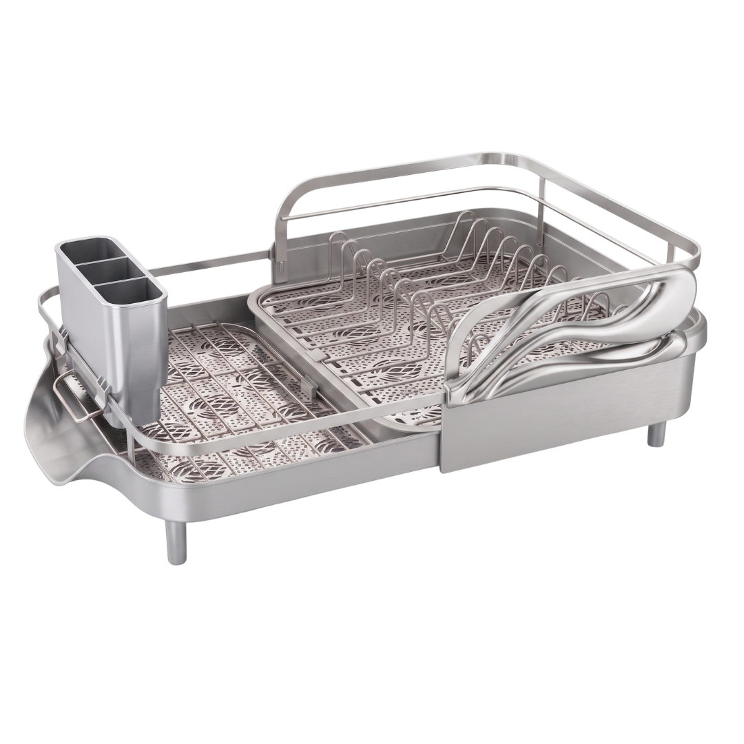 Expandable Stainless Steel Dish Drying Rack with Drainboard Tray