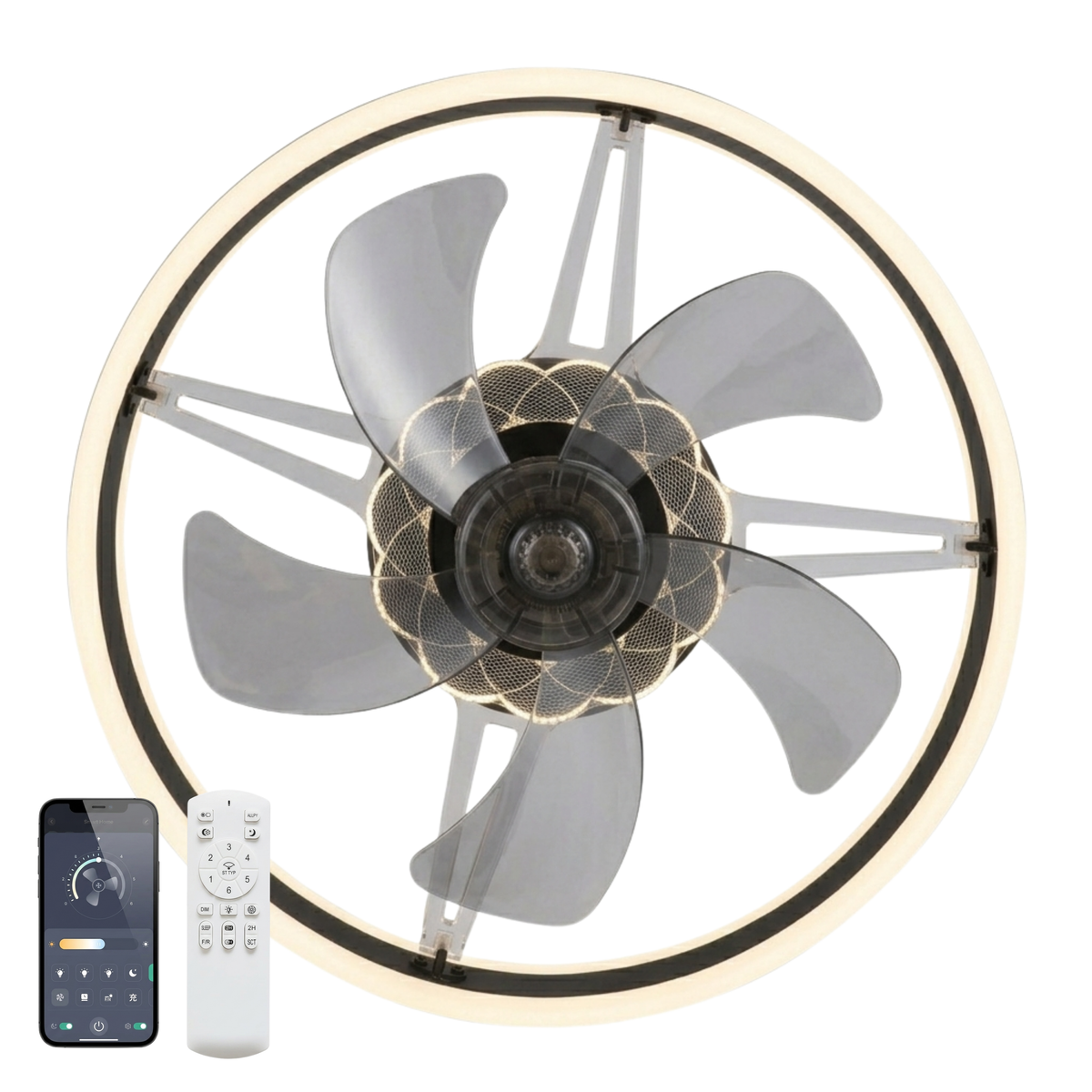 Flush Mount Modern Ceiling Fan with LED Light and Remote Control