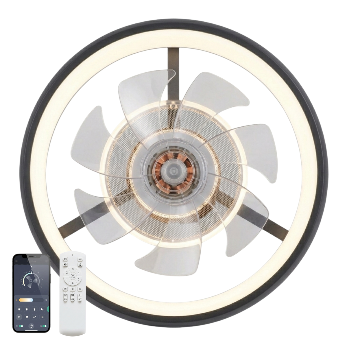 Flush Mount Modern Ceiling Fan with LED Light and Remote Control