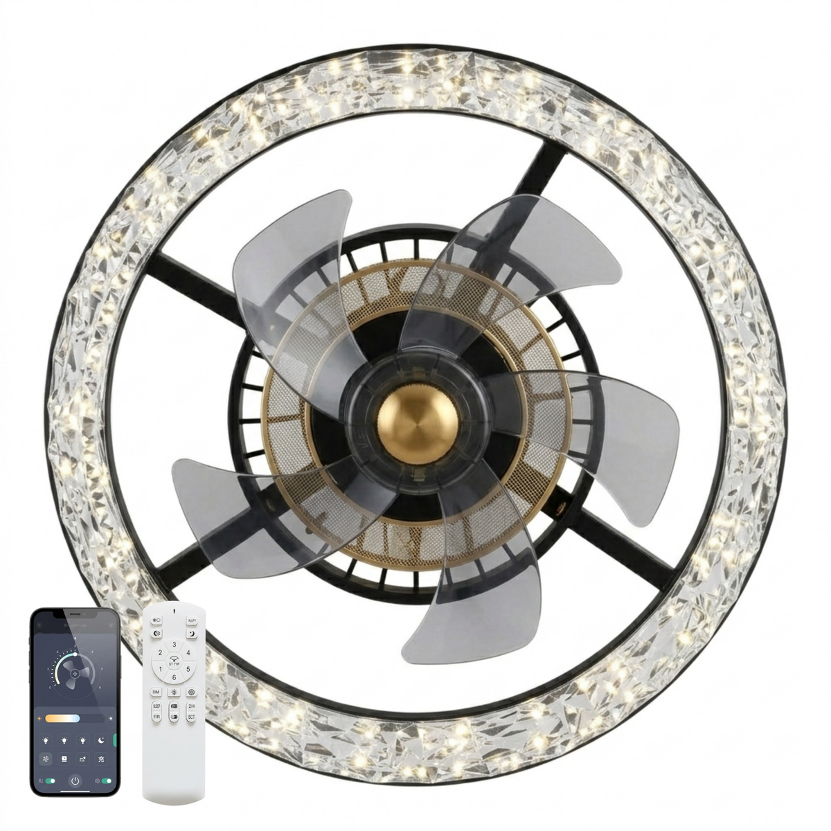 Flush Mount Modern Ceiling Fan with LED Light and Remote Control