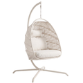 Hanging Egg Chair with Stand Patio Rattan Swing Chair, 350 lb Capacity