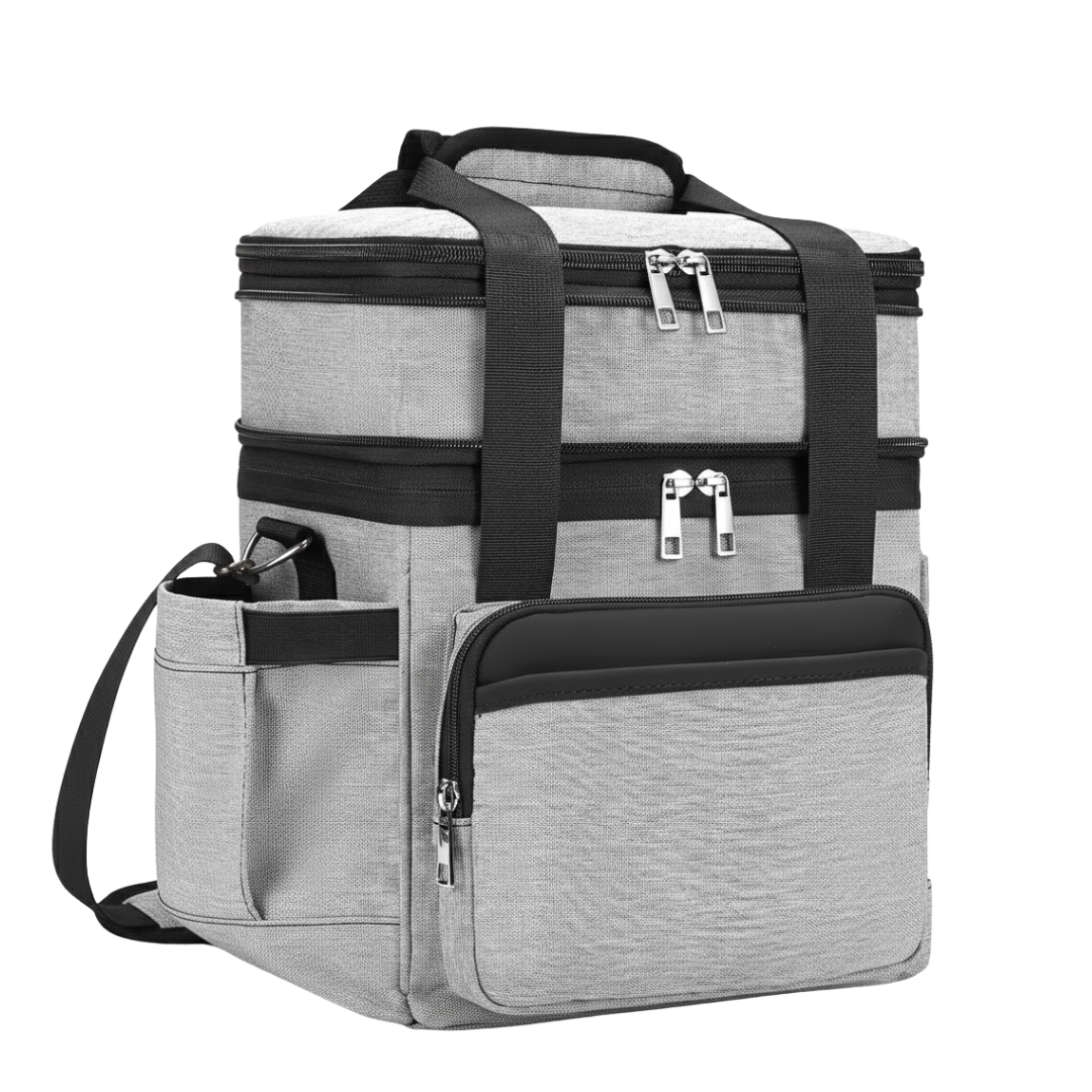 Insulated Dual-Layer Lunch Bag with Expandable 15L and 22L Capacity