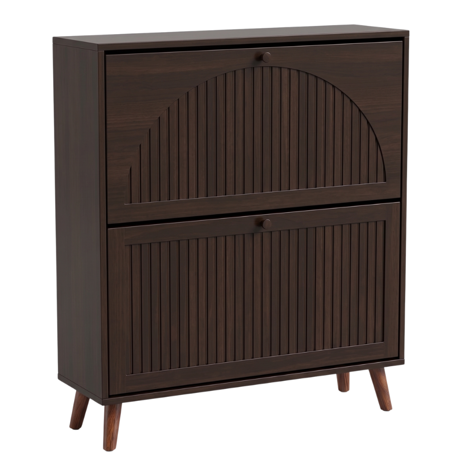 Narrow Shoe Storage Cabinet with 2 Flip Drawers and Top Shelf