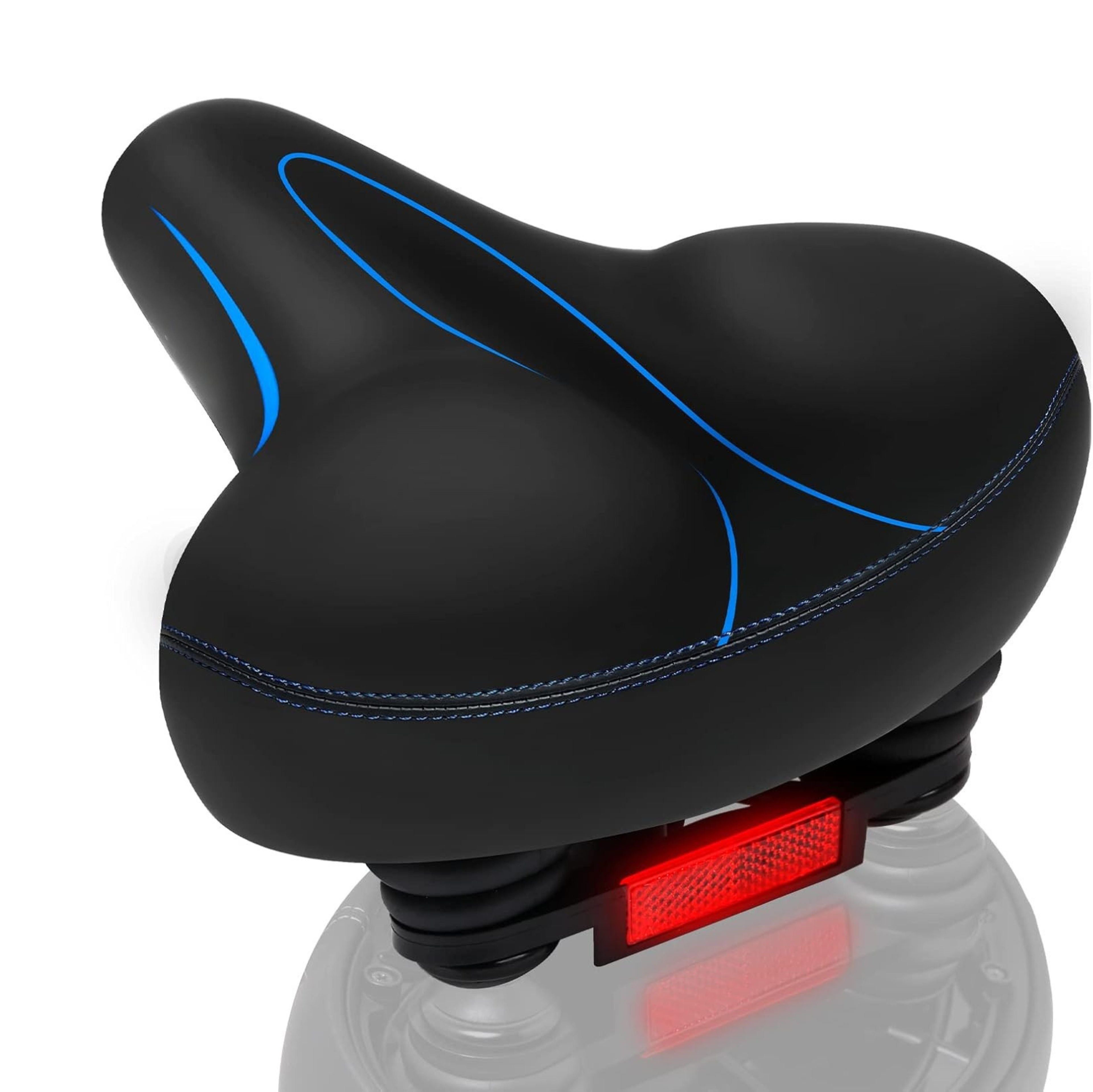Oversized Water-Resistant Bike Seat with Reflective Strip, Wide Saddle