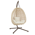 Patio Wicker Hanging Egg Chair with Stand and Cushion, 350 lb Capacity