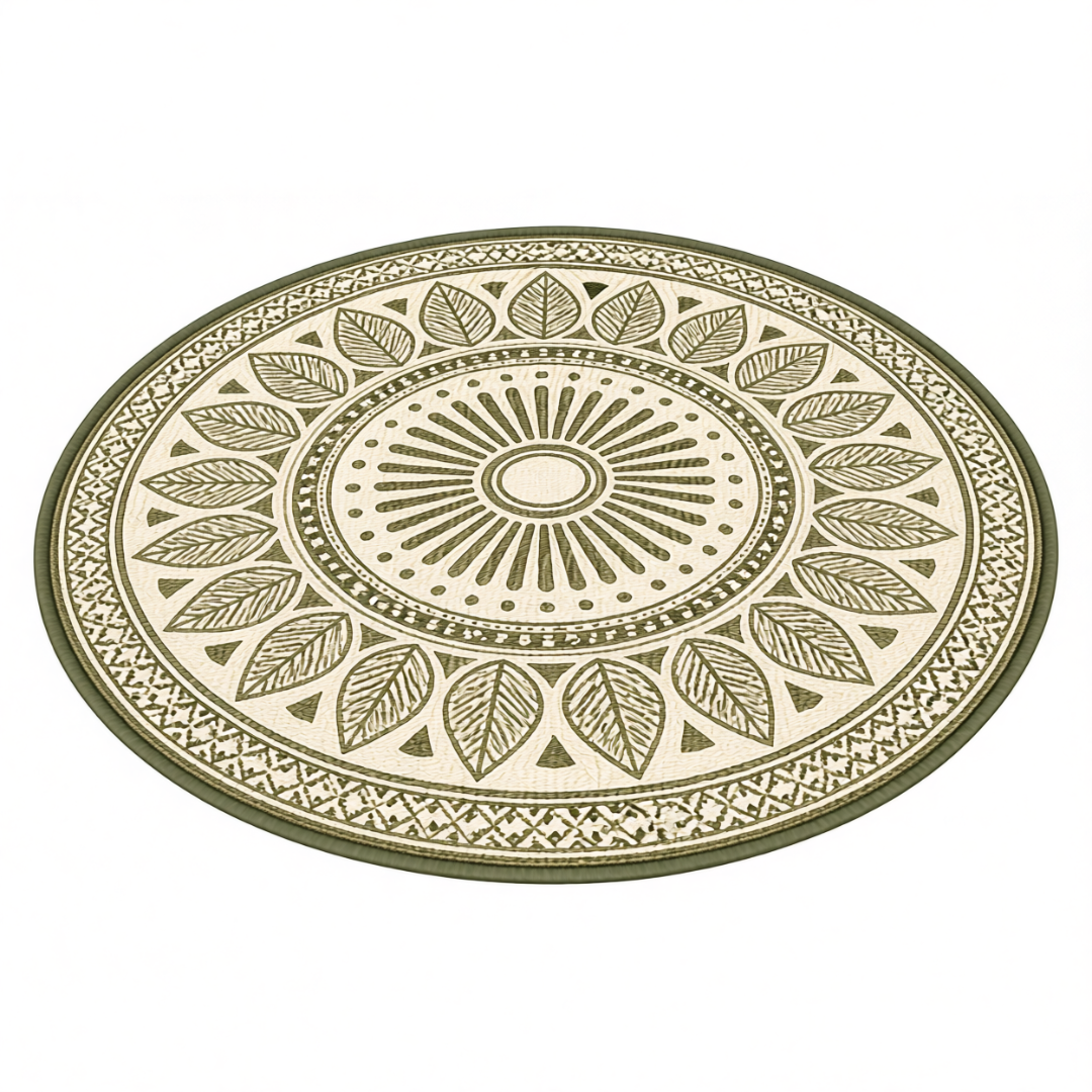 Round 10 ft Patio Rug Reversible Pattern Plastic Straw RV Mat