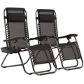 Set of 2 Folding Reclining Patio Lounge Chairs with Cup Holder Trays