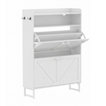 Slim Shoe Cabinet with 2 Flip Drawers, Top Surface, and Side Hooks