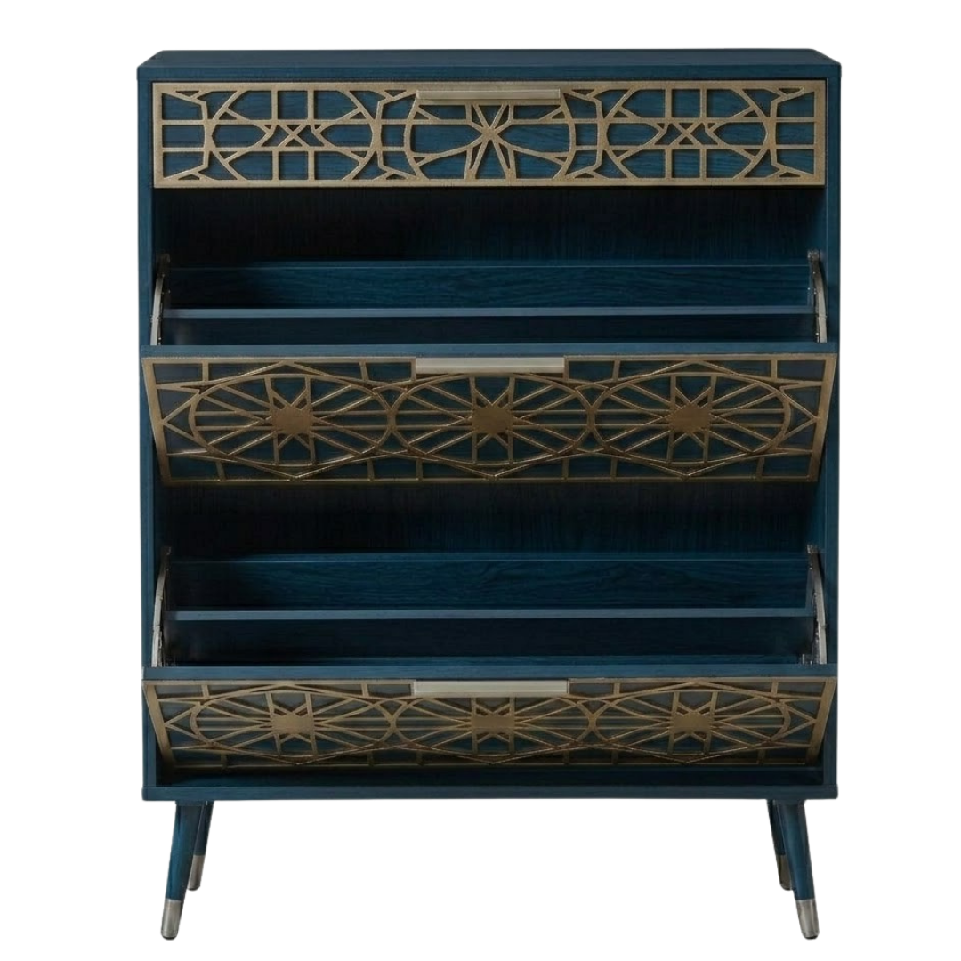 Slim Shoe Cabinet with Top Drawer and Flip Storage Compartments