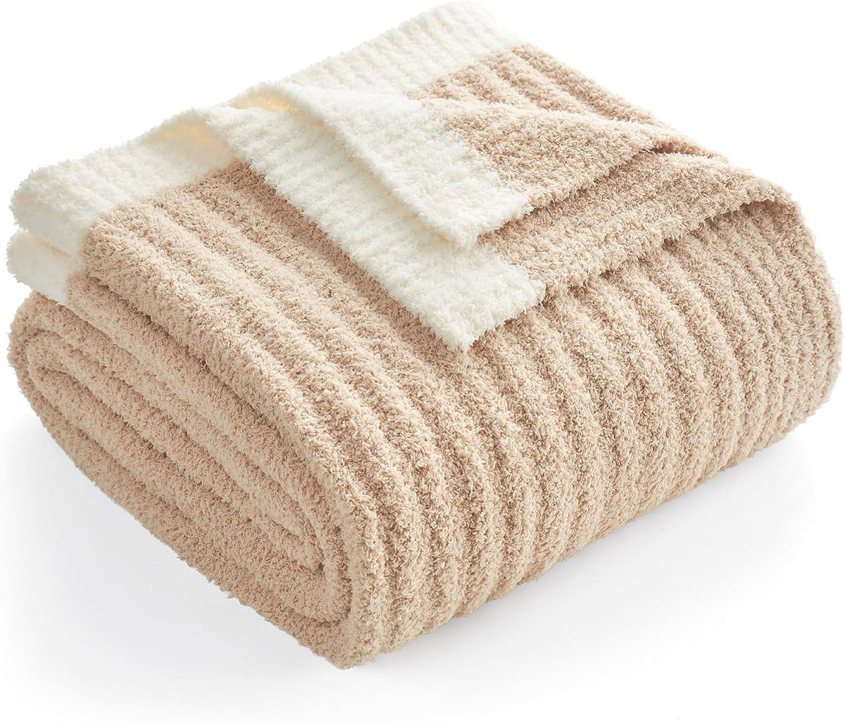 Soft Reversible Ribbed Knit Blanket for Couch, Sofa, and Bedroom