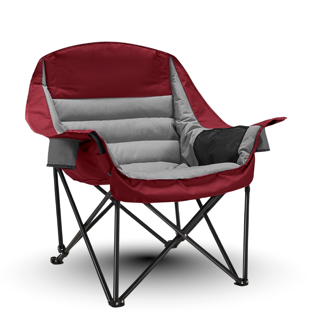 Steel Folding Camping Chair with Alloy Frame and Storage Pockets