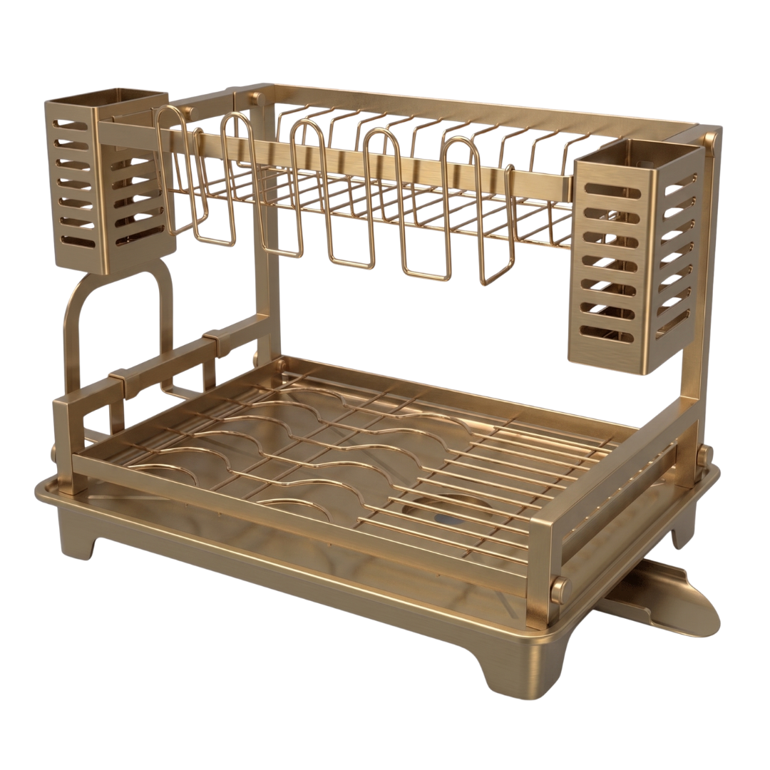 Two-Tier Dish Drying Rack with Drainboard and Utensil Holders
