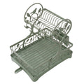 Two-Tier Metal Dish Drying Rack with Drain Board and Cup Holders